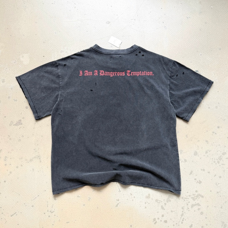 Unisex Vintage T Shirts CHOOOSELF 26SS I Am A Dangerous Temptation Limited Edition â€?Heavyweight, Washed, Distressed Streetwear T-Shirt (Boxy/Cropped Punk Style)