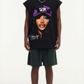 BIG FACE Drop-Shoulder Tank Top High-street vintage style featuring a small neckline, white-ink digital direct-to-garment (DTG) printing, and a heavy-duty, distressed wash finish; crafted from 260g double-yarn plain-knit fabric.