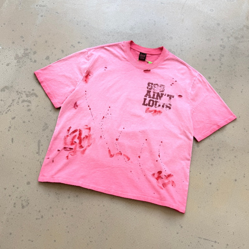 Unisex Vintage T Shirts Saint Street Dirty Graffiti-Style T-Shirt: Features hand-painted splatter art on the finished garment, multi-zone hand-distressing, and a heavy-duty enzyme-washed finish with spray-effect whiskering—exuding a premium, vintag
