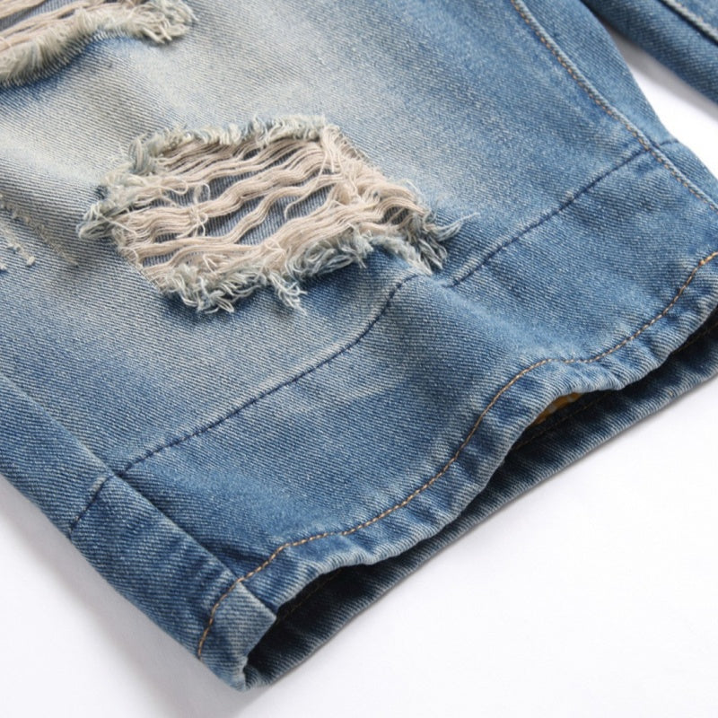 Denim shorts High-quality trendy Distressed with holes casual pure cotton Non-stretch plus-size men's clothing