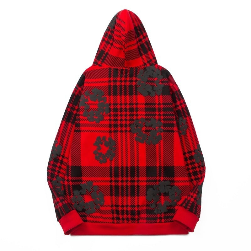 Denim Tears Hoodie Fleece Plaid Pattern Cotton Wreath Graphic Oversized