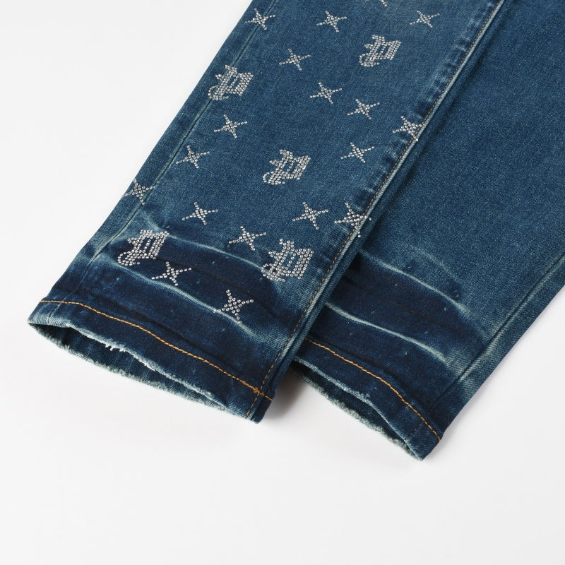Purple brand Jeans High-quality pure cotton streetwear trousers Rhinestone