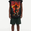 BIG FACE Drop-Shoulder Tank Top High-street vintage style featuring a small neckline, white-ink digital direct-to-garment (DTG) printing, and a heavy-duty, distressed wash finish; crafted from 260g double-yarn plain-knit fabric.