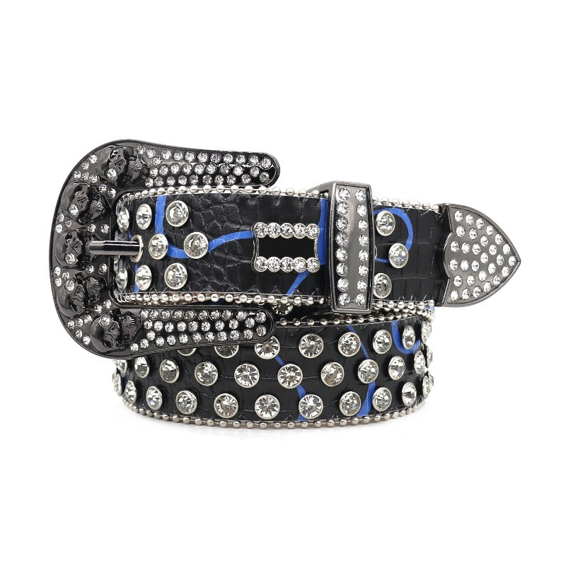 Hip-hop punk rhinestone belt skull punk wide belt