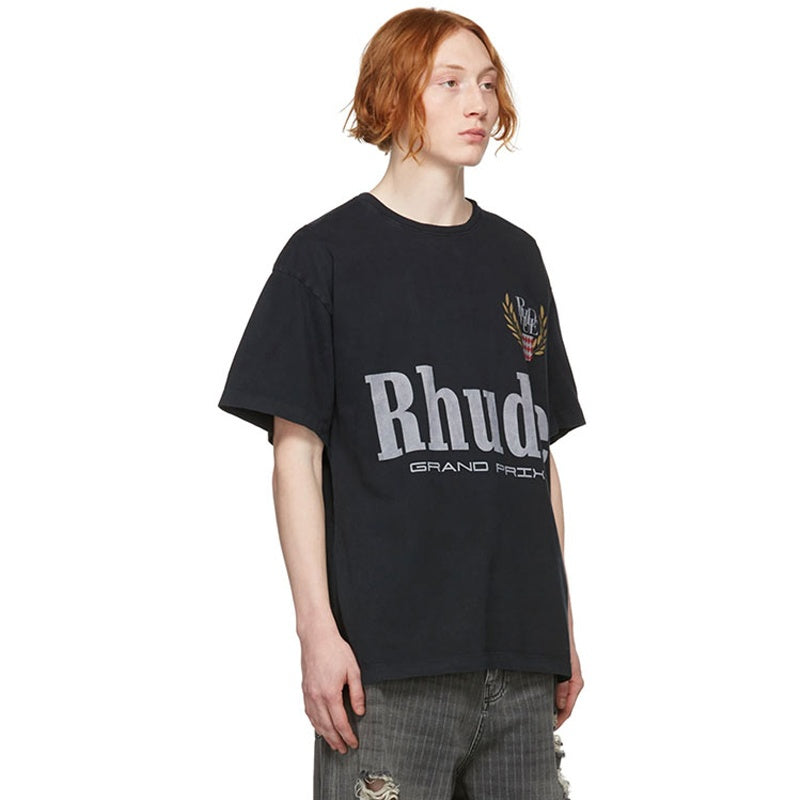 Mens T-shirt Vintage American-style RHUDE Trendy men's clothing with minimalist letter print