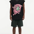 BIG FACE Drop-Shoulder Tank Top High-street vintage style featuring a small neckline, white-ink digital direct-to-garment (DTG) printing, and a heavy-duty, distressed wash finish; crafted from 260g double-yarn plain-knit fabric.