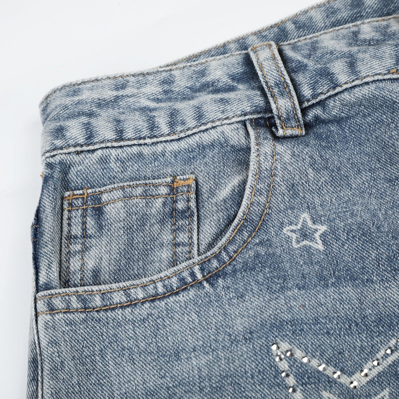 American-style streetwear harem pants Grunge Star Embroidery Denim Casual Wear
