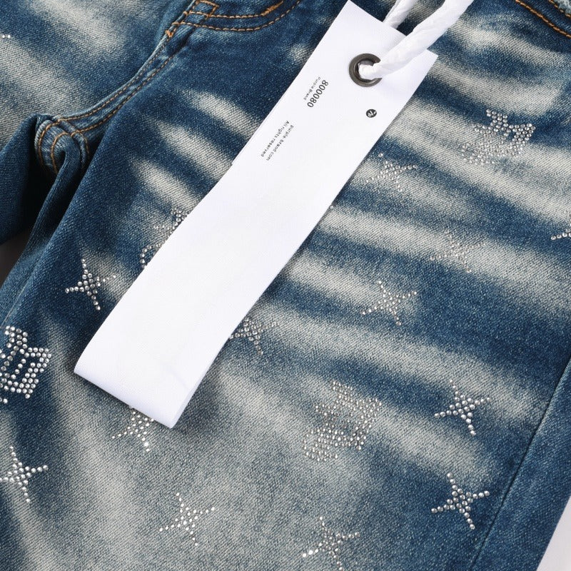Purple brand Jeans High-quality pure cotton streetwear trousers Rhinestone