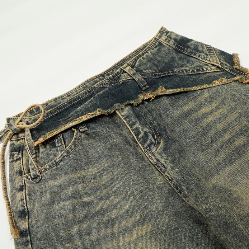 American-style streetwear harem pants Raw Distressed Waistband Detail