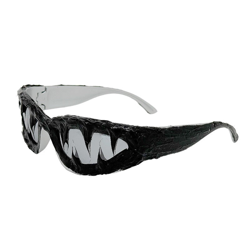 Trendy punk glasses shark teeth glue
