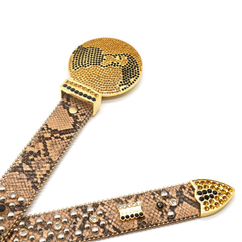 Hip-hop punk rhinestone belt earth buckle punk style