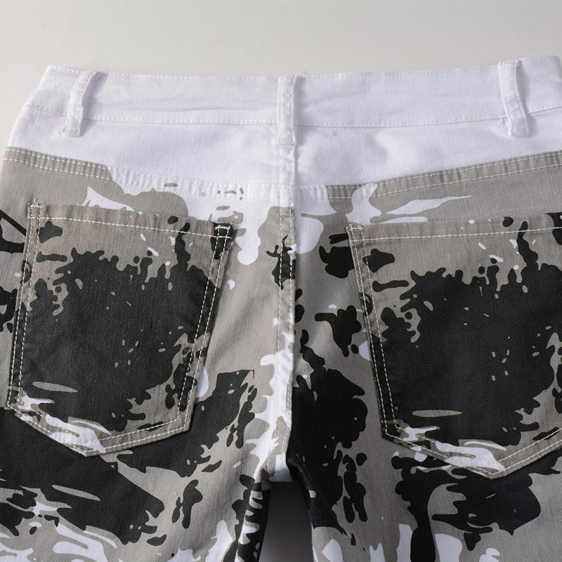 Mens Fashion Jeans White camouflage 5602# Pure cotton high quality