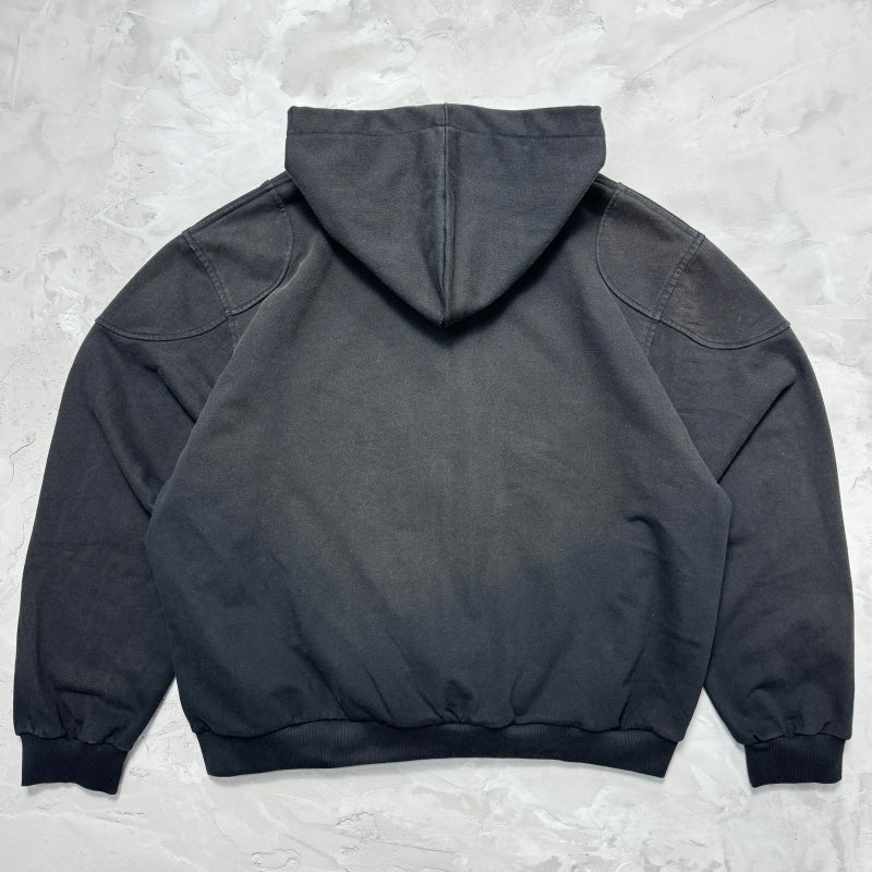 Unisex Vintage Hoodie ENFANTS RICHES DEPRIMES SS25: Oversized, relaxed-fit layered outerwear featuring a metallic, dirty-style spray-wash and distressed finish.