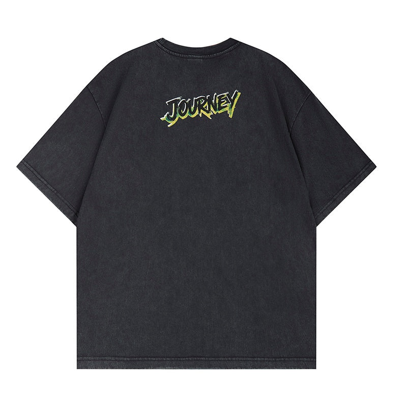 Unisex vintage T-shirts Boy with a backpack and headphones