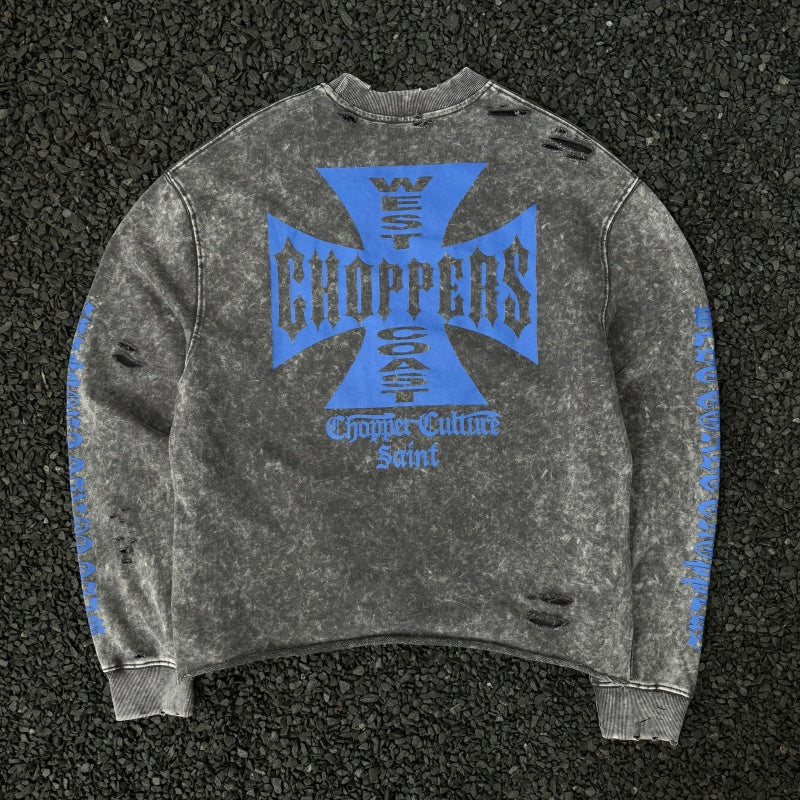 Unisex Vintage sweatshirt West Coast Biker Blue Cross Limited Edition Crewneck Sweatshirt â€?Heavyweight, Washed & Distressed Finish