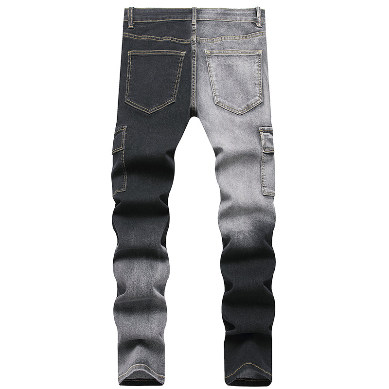 Mens Fashion Jeans Black and gray color blocking 5706# Pure cotton high quality