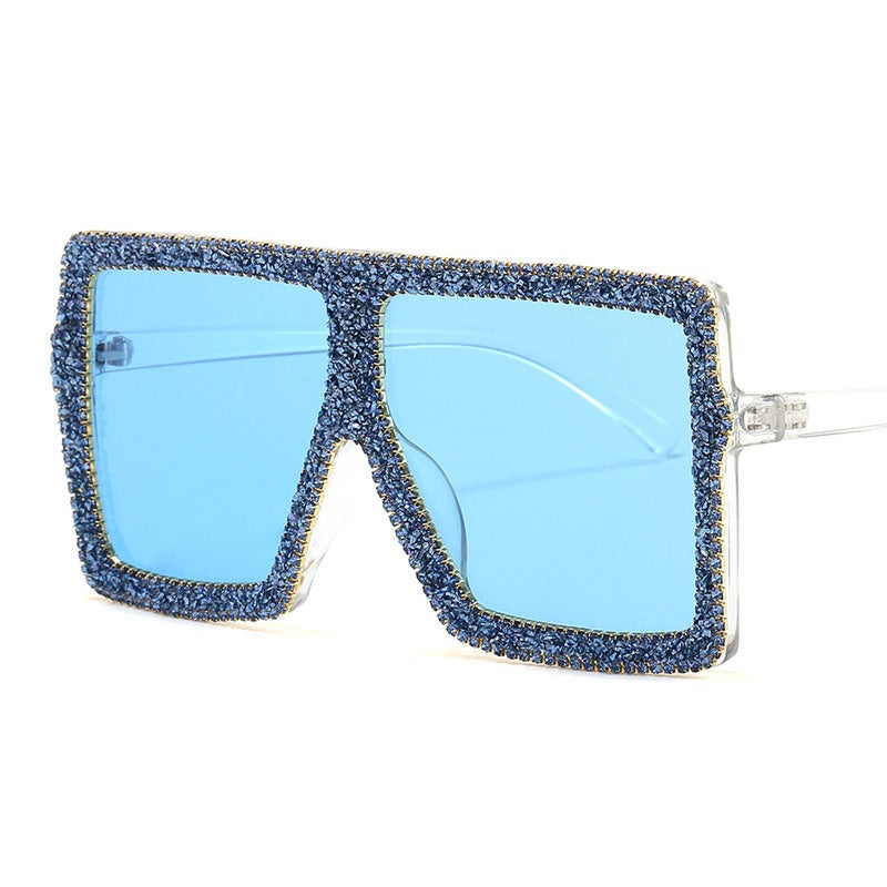 Trendy punk glasses diamond-encrusted large square frame sun protection