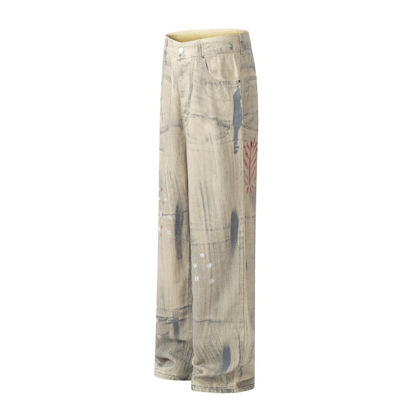 American-style streetwear harem pants Faded bleached dirty tone vintage wash