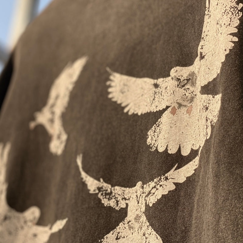 Unisex Vintage T Shirts SAINT MICHAEL x FOG Collaboration: Heavyweight, Distressed, Vintage-Washed Short-Sleeve Tee (Rose & White Dove Graphic)