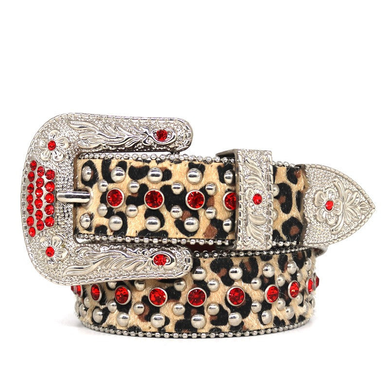 Hip-hop punk rhinestone belt spring alloy pin buckle