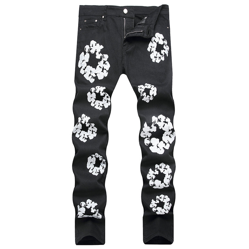 Mens Fashion Jeans White cotton flower 1322# Pure cotton high quality