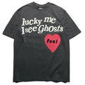 Mens T-shirt Vintage American-style Short-sleeved tee with red heart puff print (as worn by Kanye and Ouyang Nana