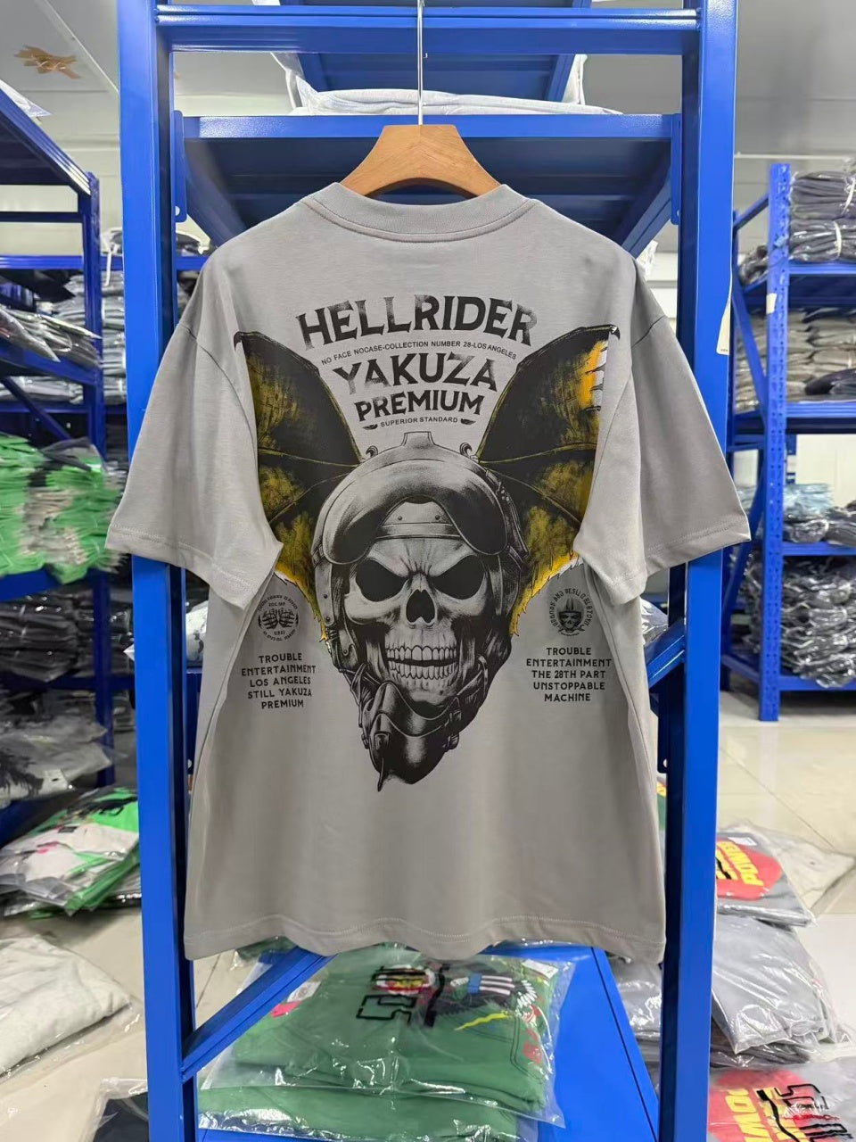 Vintage style washed summer wear T shirt Skull and bat shape 260G pure cotton high-quality streetwear