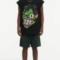 BIG FACE Drop-Shoulder Tank Top High-street vintage style featuring a small neckline, white-ink digital direct-to-garment (DTG) printing, and a heavy-duty, distressed wash finish; crafted from 260g double-yarn plain-knit fabric.