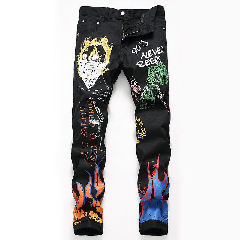 Mens Fashion Jeans Skull Flame 5646# Pure cotton high quality