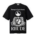 RHUDE T Shirts Old‑Script Typography Heritage Crest Print