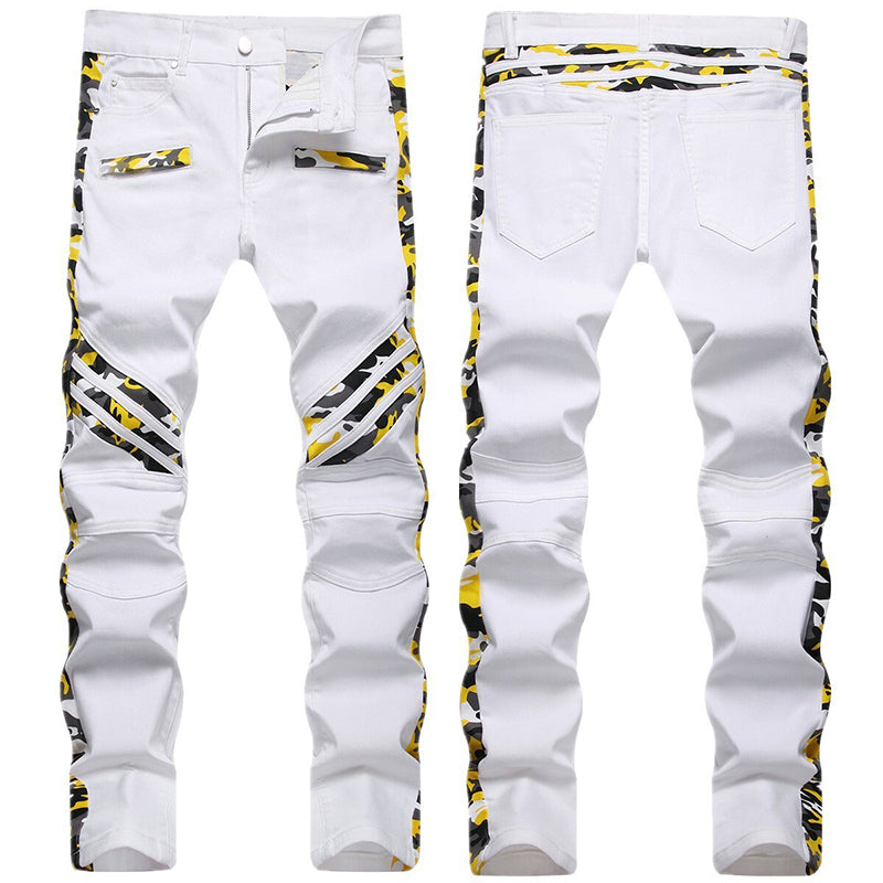 Mens Fashion Jeans Yellow camouflage stripes 8828# Pure cotton high quality