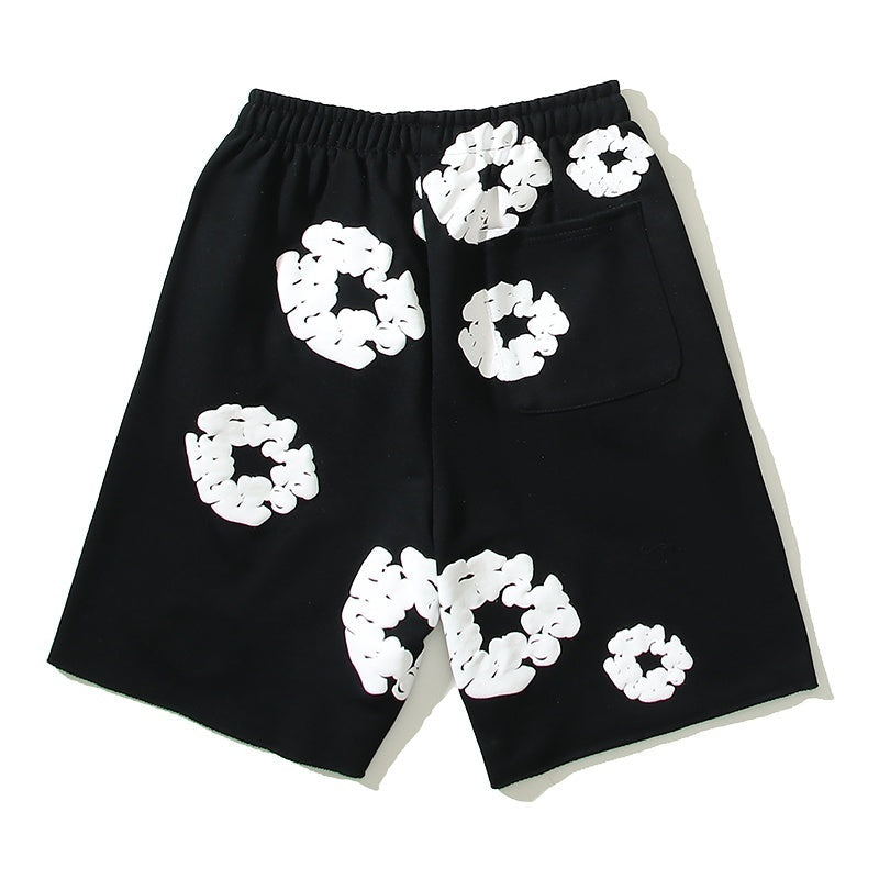Denim Tears Shorts Cotton All-Over Flower Wreath Graphic Oversized Drawstring Shorts