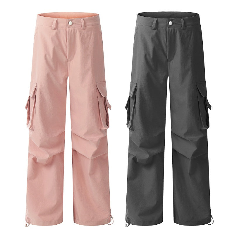 American-style streetwear harem pants Oversized Side Pocket Ruched Casual Cargo Bottoms