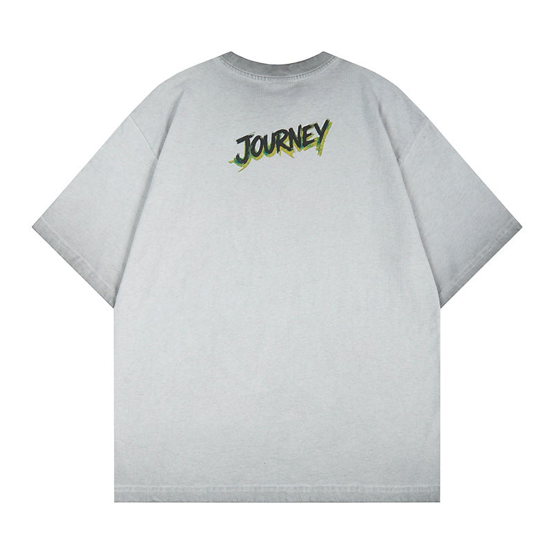 Unisex vintage T-shirts Boy with a backpack and headphones
