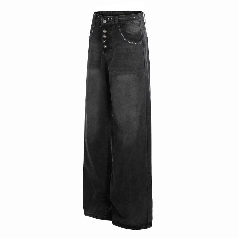 American-style streetwear harem pants Heavy Thigh Whisker Faded Garment