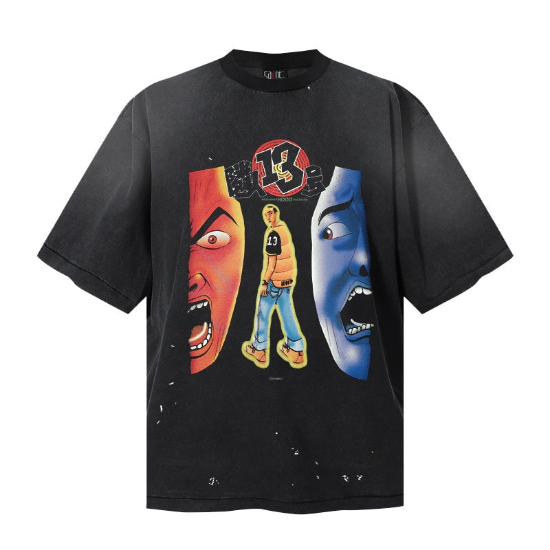 Saint Michael T Shirts Gradient Mineral Wash With Speckled Distressed Holes Artwork