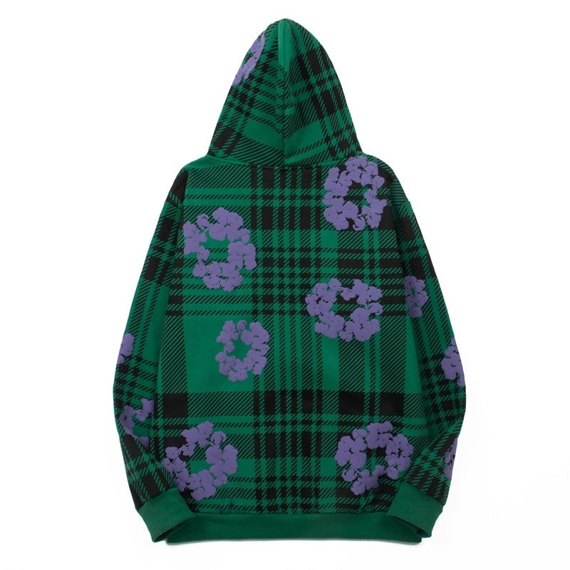 Denim Tears Hoodie Fleece Plaid Pattern Cotton Wreath Graphic Oversized