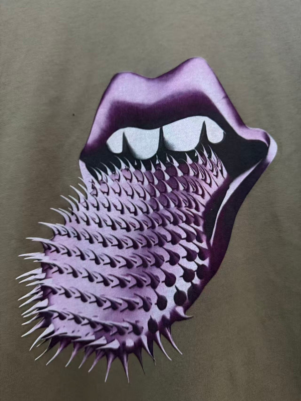 Vintage style washed summer wear T shirt Purple spiky tongue 260G pure cotton high-quality streetwear