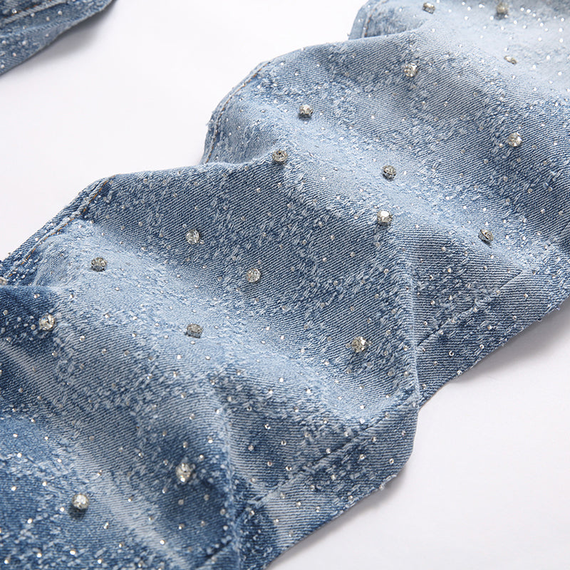 Mens Fashion Jeans rhinestones Wide-leg pants 5722# Pure cotton high quality