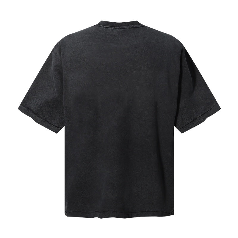 Saint Michael T Shirts Faded Texture Outdoor Basketball Court Figure & Letter Oversized Tee Print