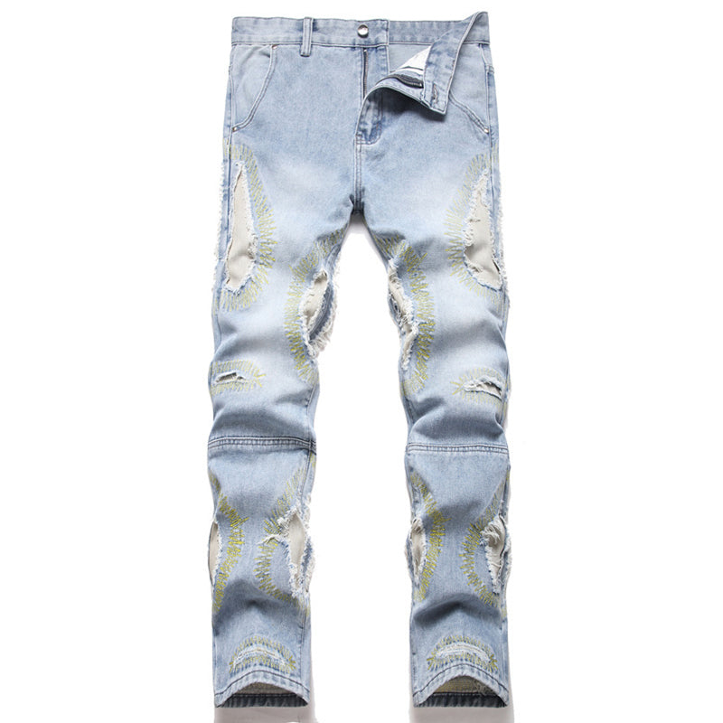 Mens Fashion Jeans Destroy embroidery thread balls 5720# Pure cotton high quality