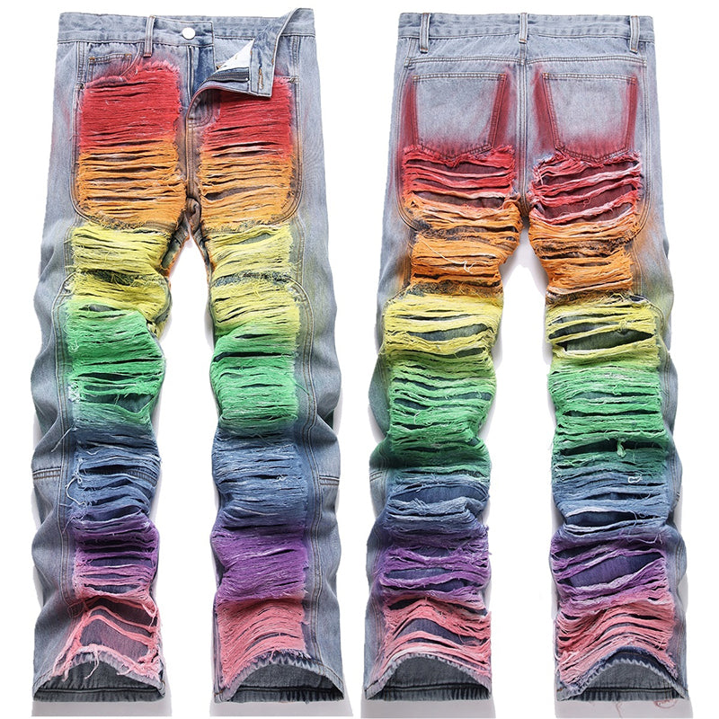 Mens Fashion Jeans Colorful Destructive Ribbons 5715# Pure cotton high quality