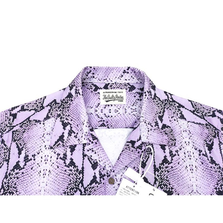 GUILTYPARTIES TIGER Shirts PYTHON OPEN COLLAR SHIRT Snake print short-sleeved shirt men