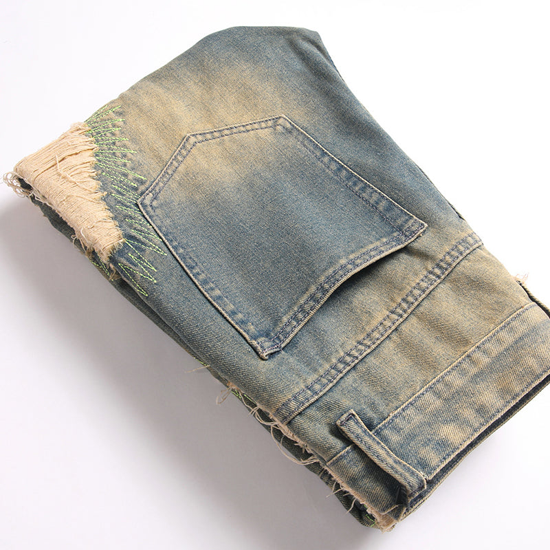 Mens Fashion Jeans Damaging embroidery 5717# Pure cotton high quality