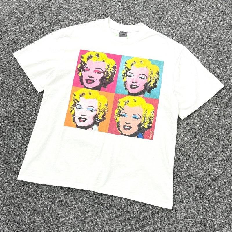Unisex Vintage T Shirts Limited-edition Pop Art Marilyn Monroe T-shirt featuring an American West Coast street/graffiti/hip-hop aesthetic. Crafted from heavyweight fabric with a distressed wash finish and direct-to-garment white ink printing; offers