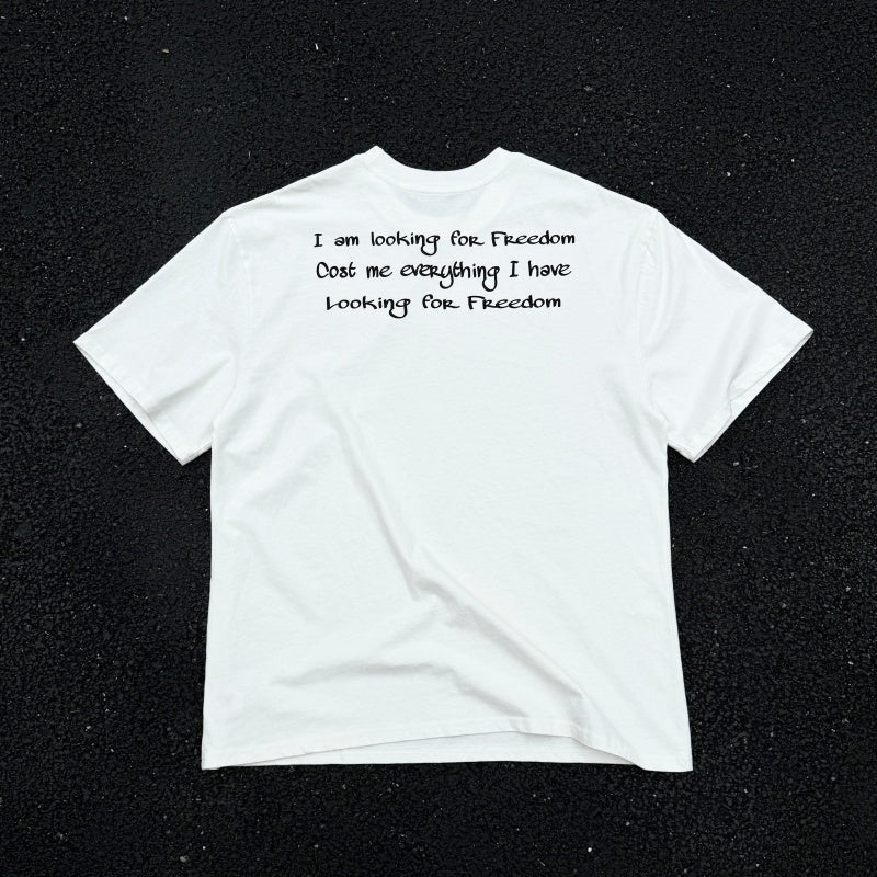 Unisex Vintage T Shirts West Coast hip-hop style fit; featuring white ink direct-to-garment printing and a heavyweight, distressed wash finish—a high-street short-sleeve tee.