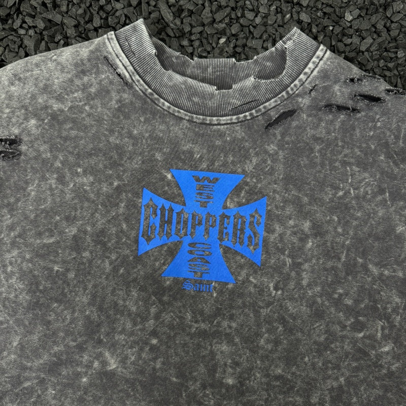 Unisex Vintage sweatshirt West Coast Biker Blue Cross Limited Edition Crewneck Sweatshirt â€?Heavyweight, Washed & Distressed Finish