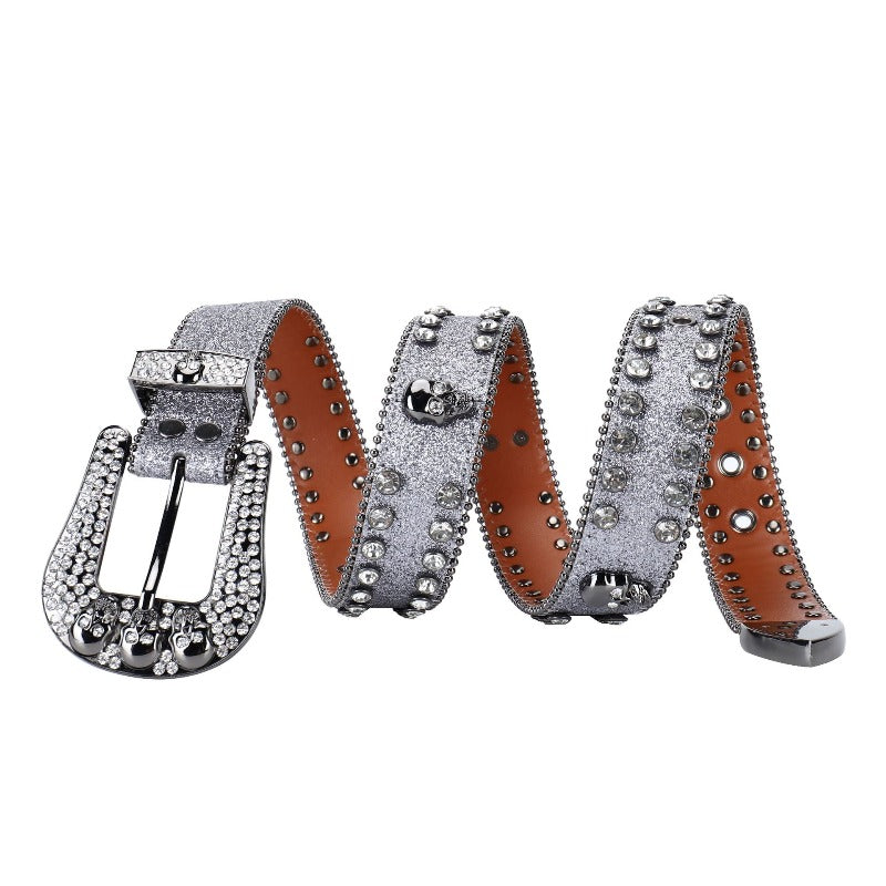 Hip-hop punk rhinestone belt for men and women