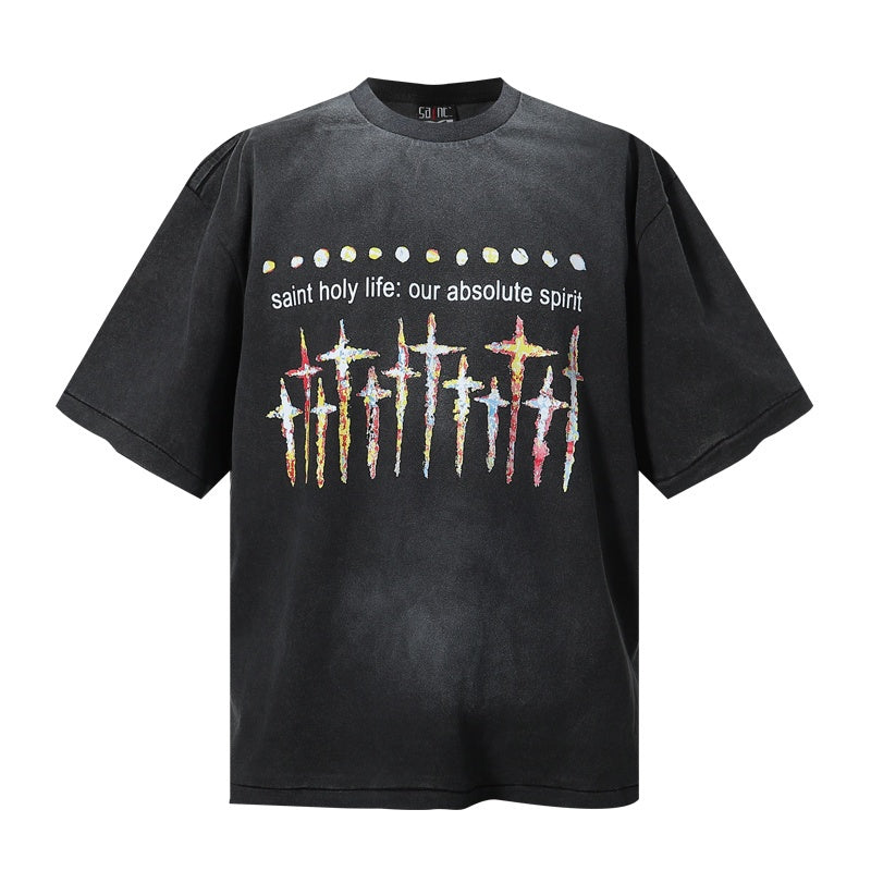 Saint Michael T Shirts GOD Grunge Box Font Bleeding Cross Vintage Back Print Graphic