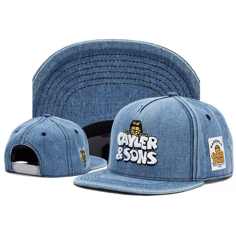 Trendy flat brimmed snapback hatscowboy cartoon cat adjustable